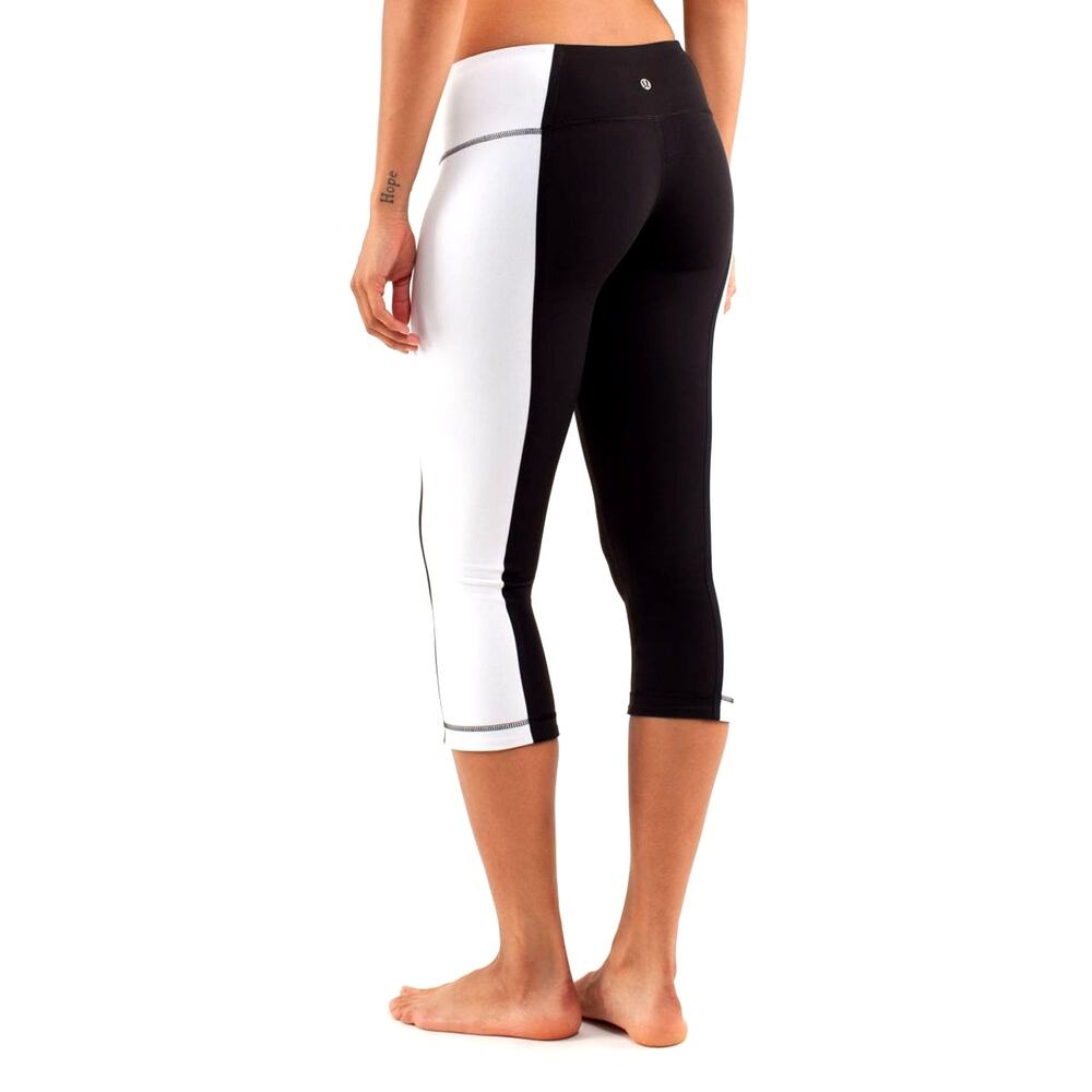 Lululemon Wunder Under Crop Pants in a black and white bonded stripe